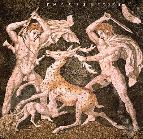 Mural of
Alexander (right) and Hephaestion (left) at Pella